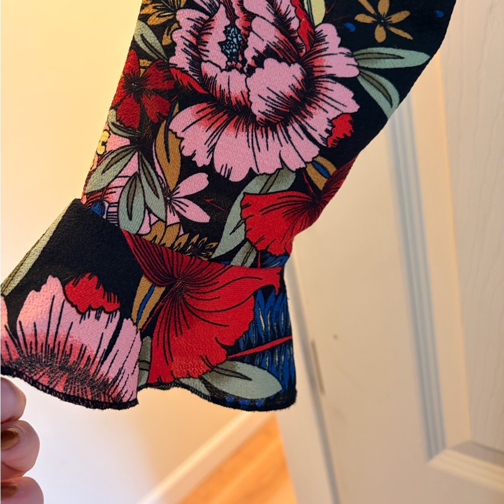 Boohoo Floral Lola Wrap Dress - Black and Red - Picture 5 of 8